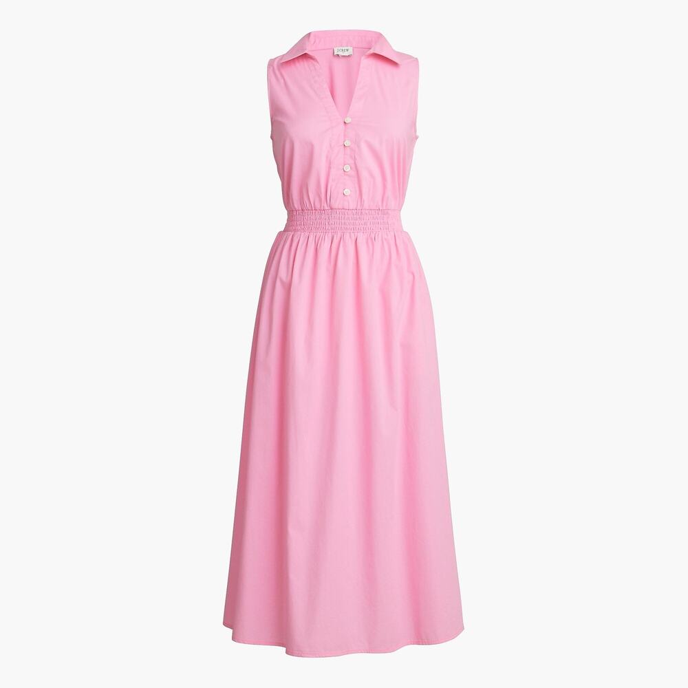 J.Crew Factory Pink Cotton Midi Dress Sleeveless Smocked Waist 6 - Picture 3 of 13